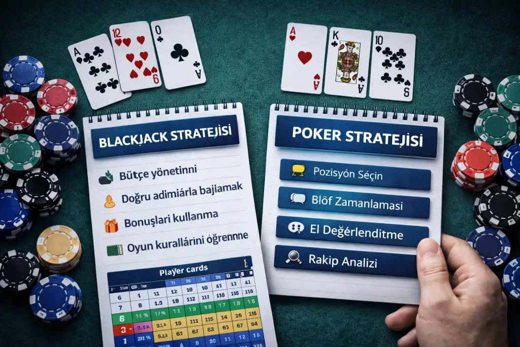 Birçok casino oyunu şansa dayalı olsa da bazı oyunlarda doğru strateji kullanmak kayıpları azaltabilir ve kazanma ihtimalini artırabilir. Özellikle blackjack ve poker gibi masa oyunlarında stratejik yaklaşımlar önemlidir.